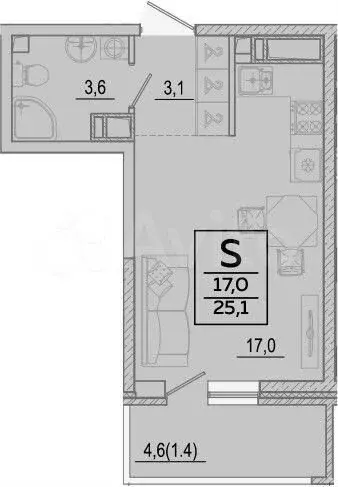 Квартира-студия, 25,1 м, 18/24 эт. - Фото 1