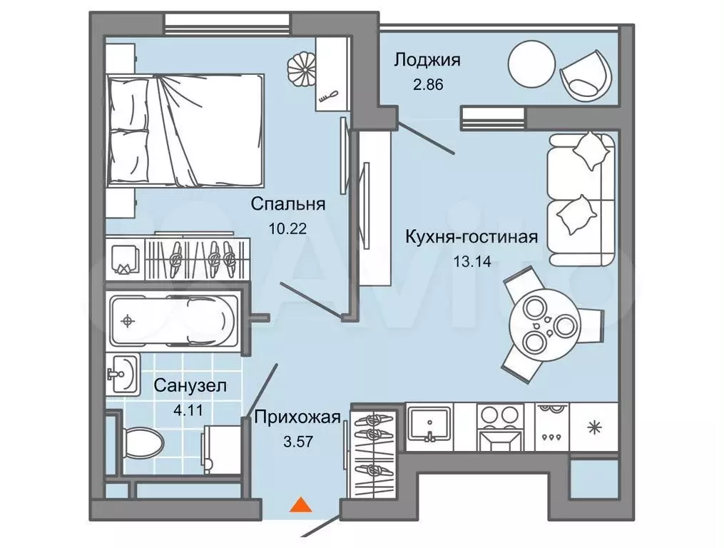 1-к. квартира, 32 м, 9/9 эт. - Фото 0