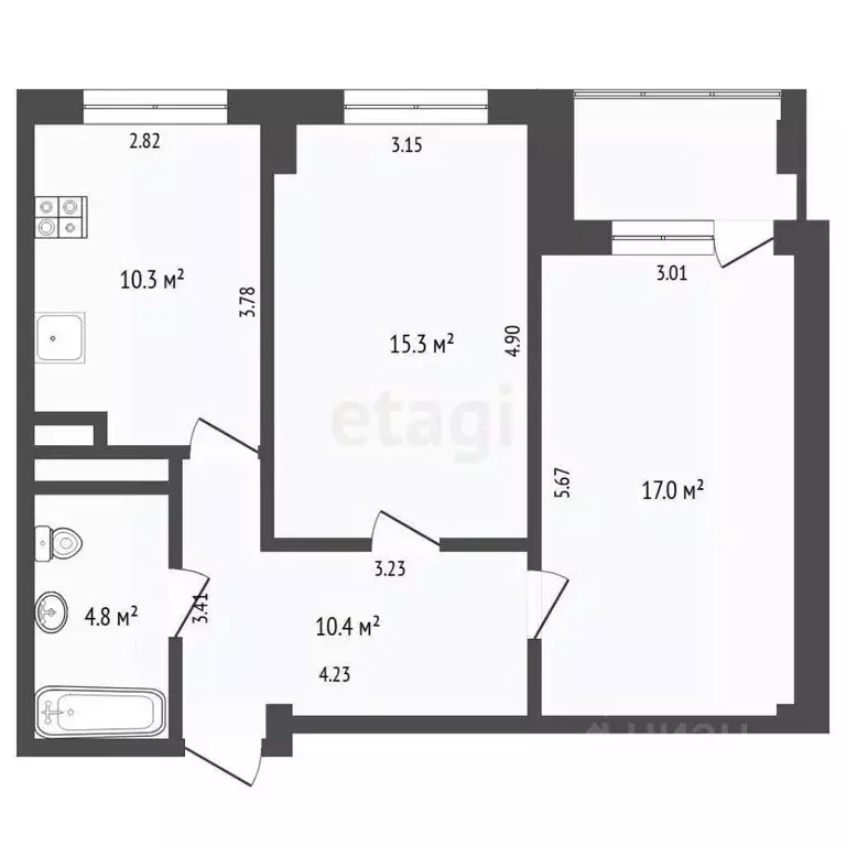 2-к кв. Тюменская область, Тюмень ул. Щербакова, 142к4 (57.8 м) - Фото 1