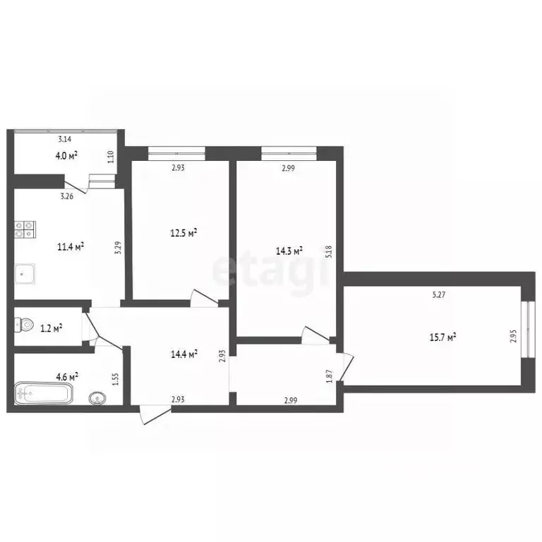 3-к кв. Тюменская область, Тюмень ул. Николая Федорова, 17 (73.9 м) - Фото 2