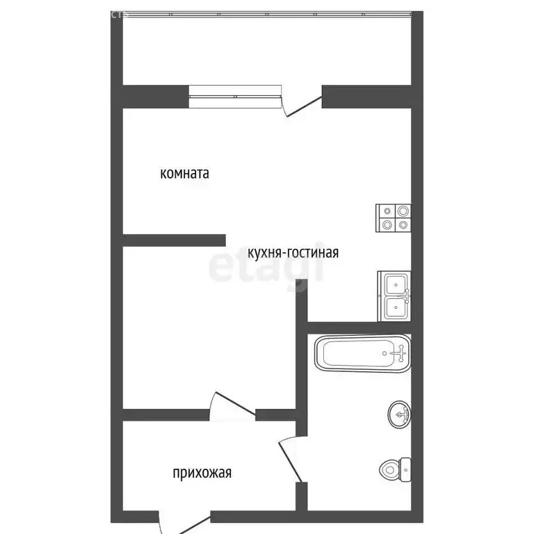 Квартира-студия: Якутск, 203-й микрорайон, 26 (34.6 м) - Фото 1