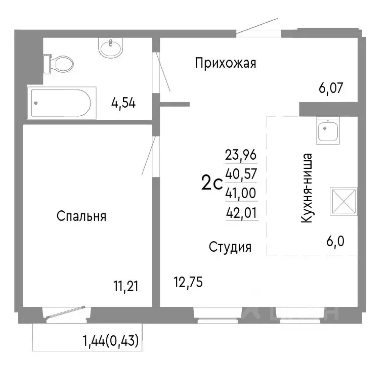 2-к кв. Челябинская область, Челябинск Нефтебазовая ул., 1к2 (41.0 м) - Фото 0