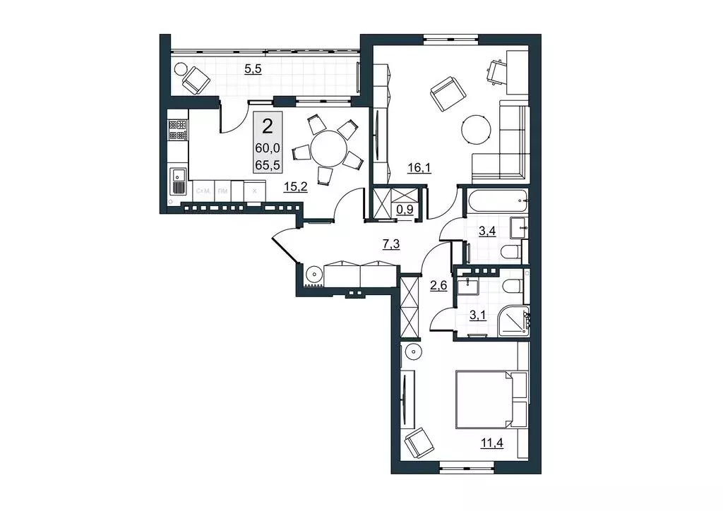 2-комнатная квартира: Саратов, улица имени Евгения Долгина, 6 (60 м) - Фото 1