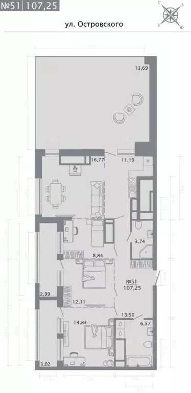 4-к кв. Татарстан, Казань ул. Островского, 110 (107.25 м) - Фото 1