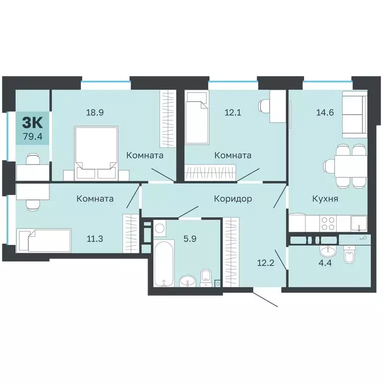 3-комнатная квартира: Пермь, Парковый проспект, 24 (79.4 м) - Фото 0