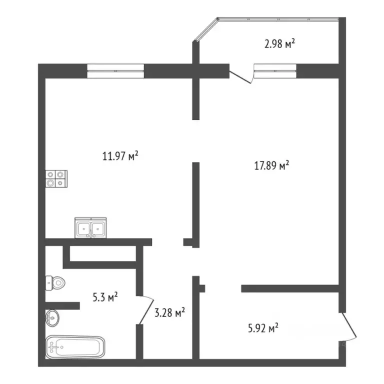1-к кв. Тюменская область, Тюмень ул. Федюнинского, 56 (46.1 м) - Фото 2