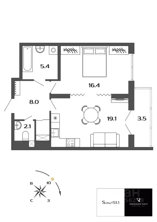 1-к кв. Санкт-Петербург просп. Тореза, 118 (51.1 м) - Фото 2