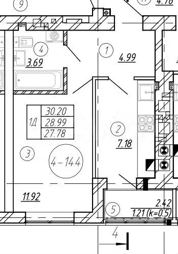 1-к. квартира, 29 м, 3/9 эт. - Фото 0