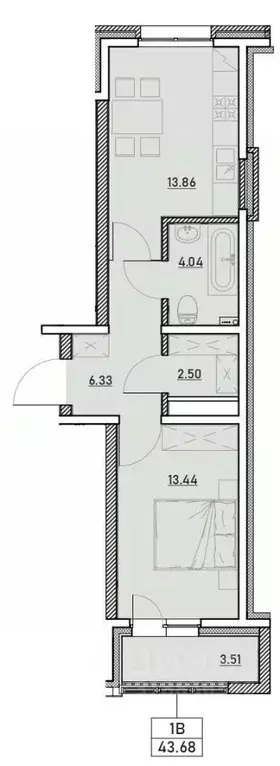 1-к кв. Иркутская область, Иркутск ул. Сибирских Партизан, 1А/1 (43.68 ... - Фото 1