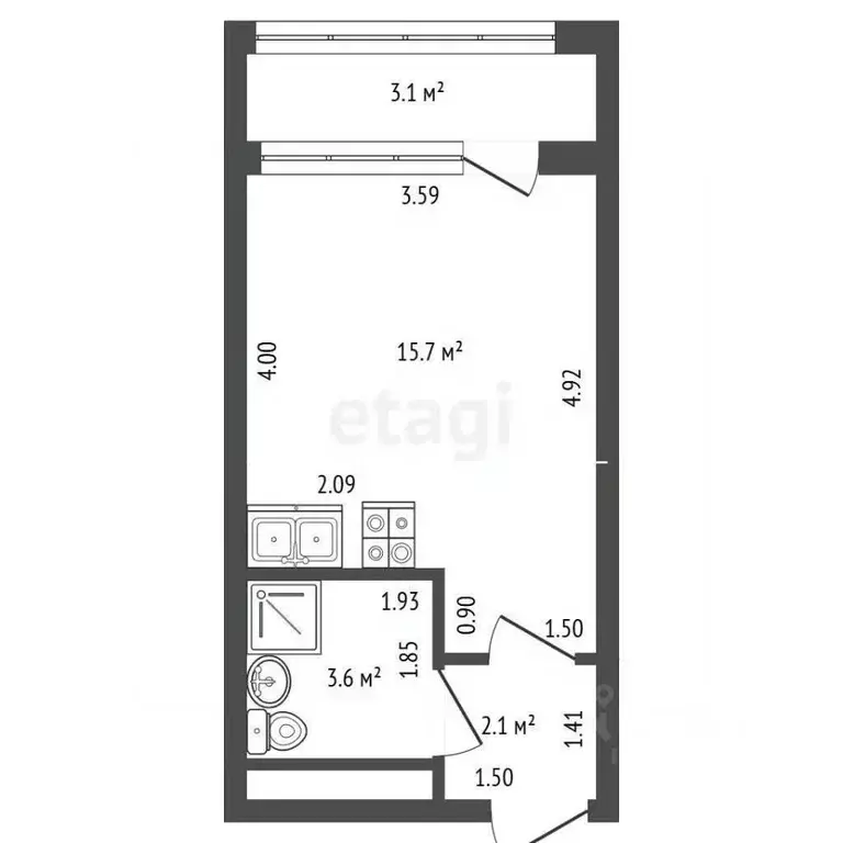 Студия Санкт-Петербург Планерная ул., 99 (21.4 м) - Фото 2