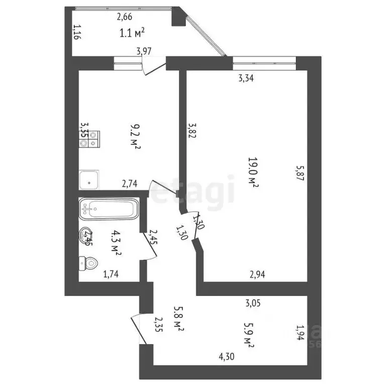 1-к кв. Кировская область, Киров Лосево сл., 1 (45.0 м) - Фото 1