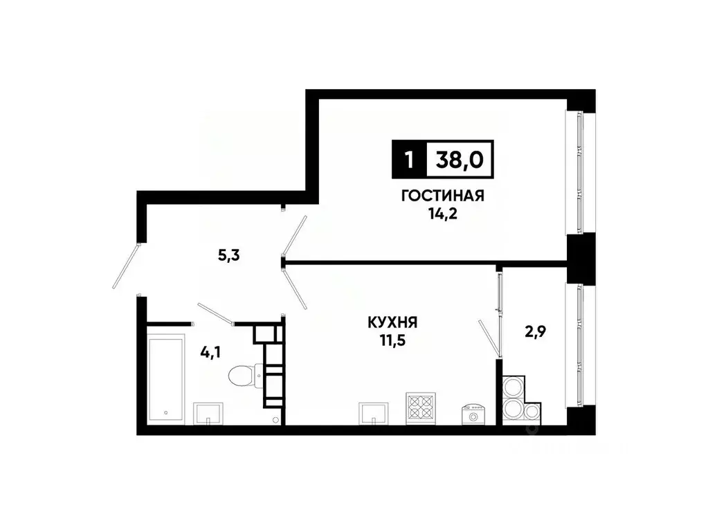 1-к кв. Ставропольский край, Ставрополь ул. Андрея Голуба, 12к8 (38.0 ... - Фото 0