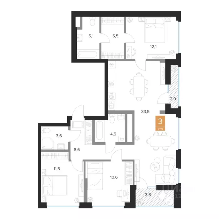 3-к кв. Курская область, Курск Парковый квартал Чувства жилой комплекс ... - Фото 1