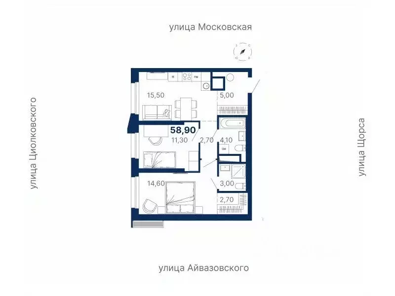 2-к кв. Свердловская область, Екатеринбург ул. Московская, 249/2 (58.9 ... - Фото 0