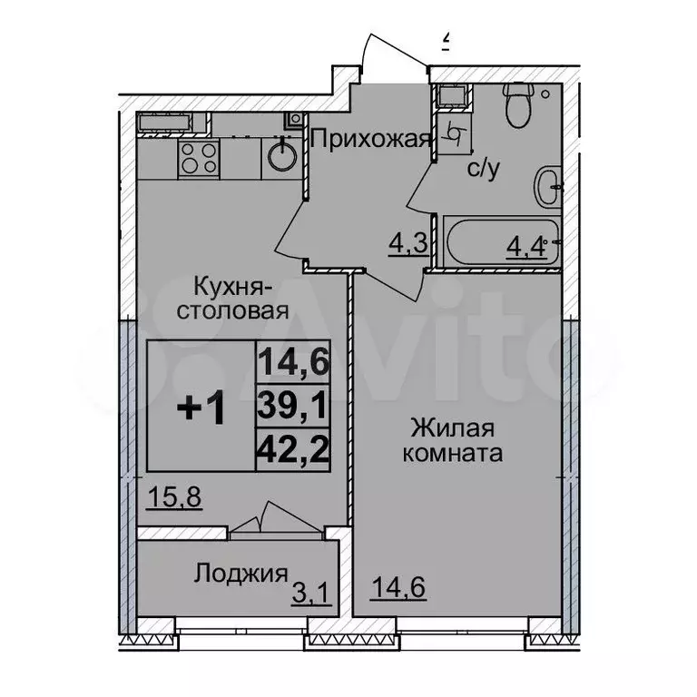 1-к. квартира, 42 м, 12/24 эт. - Фото 0