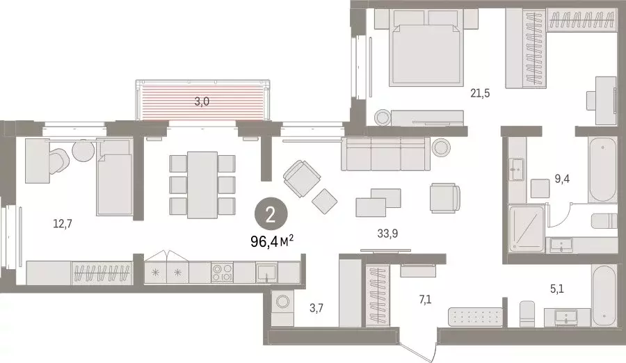 2-комнатная квартира: Тюмень, жилой комплекс На Минской (96.44 м) - Фото 1