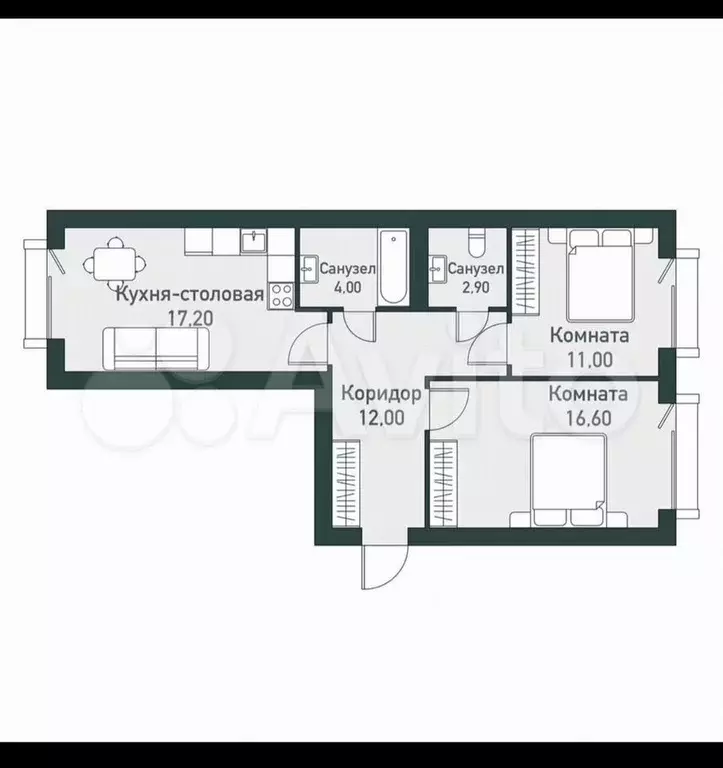 2-к. квартира, 65 м, 2/7 эт. - Фото 0