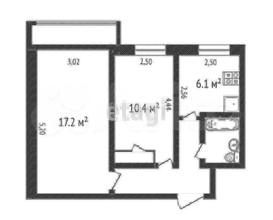 2-к. квартира, 42,7 м, 3/5 эт. - Фото 0