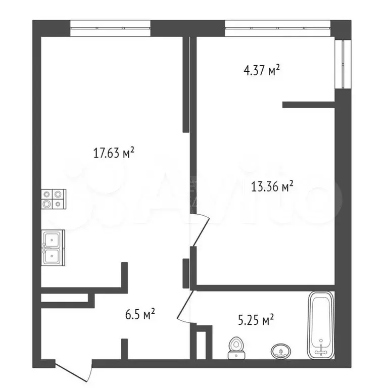 1-к. квартира, 42,7 м, 2/9 эт. - Фото 0