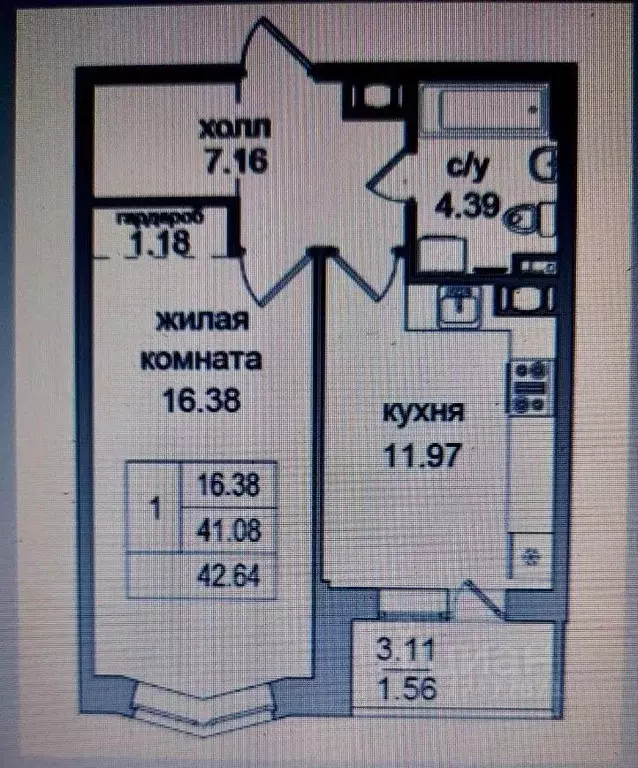 1-к кв. Санкт-Петербург пос. Парголово, Заречная ул., 36 (40.2 м) - Фото 2