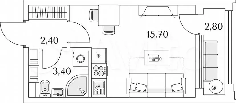 Квартира-студия, 22,9м, 13/13эт. - Фото 1