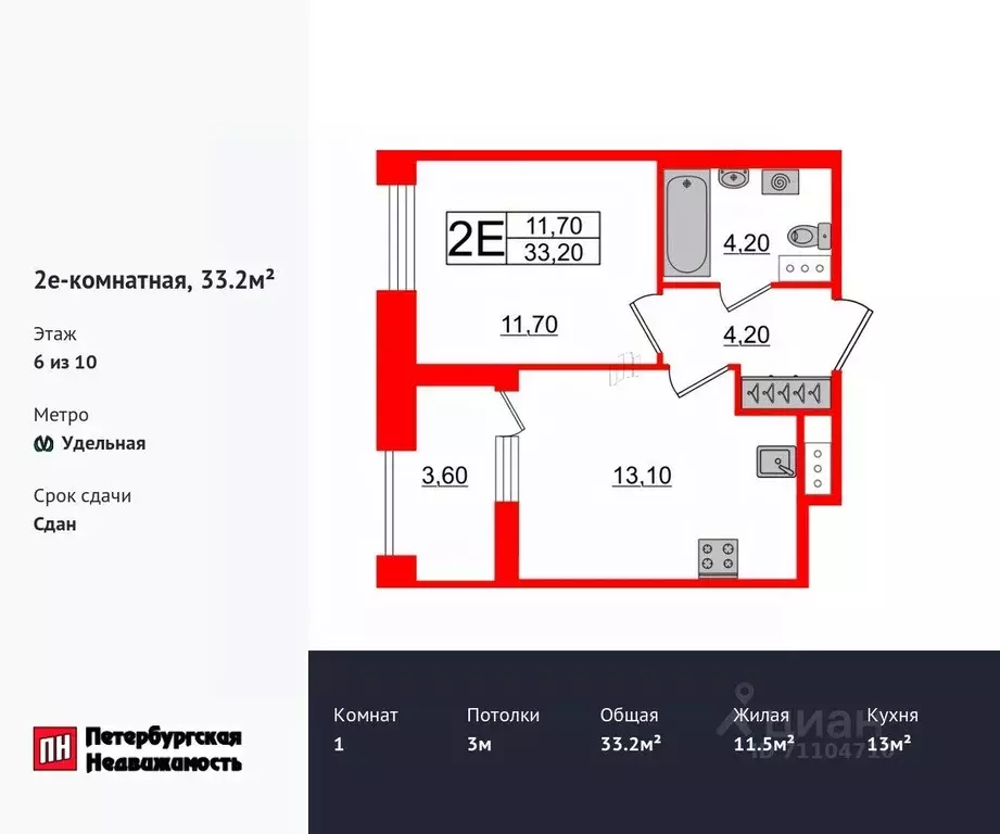 1-к кв. Санкт-Петербург Манчестерская ул., 5к1 (33.2 м) - Фото 0