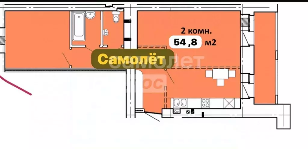 2-к кв. Омская область, Омск ул. Перелета, 28 (54.8 м) - Фото 1