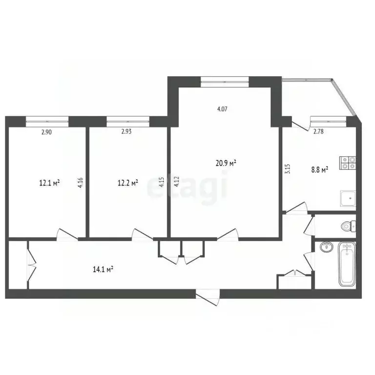 3-к кв. Ямало-Ненецкий АО, Новый Уренгой Юбилейный мкр, 2/2 (76.9 м) - Фото 2