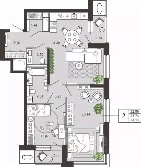 2-к кв. Тульская область, Тула ул. Фридриха Энгельса, 74 (81.25 м) - Фото 1