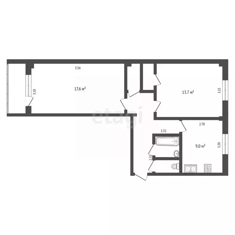 2-к кв. Калужская область, Калуга ул. Степана Разина, 91 (54.0 м) - Фото 2