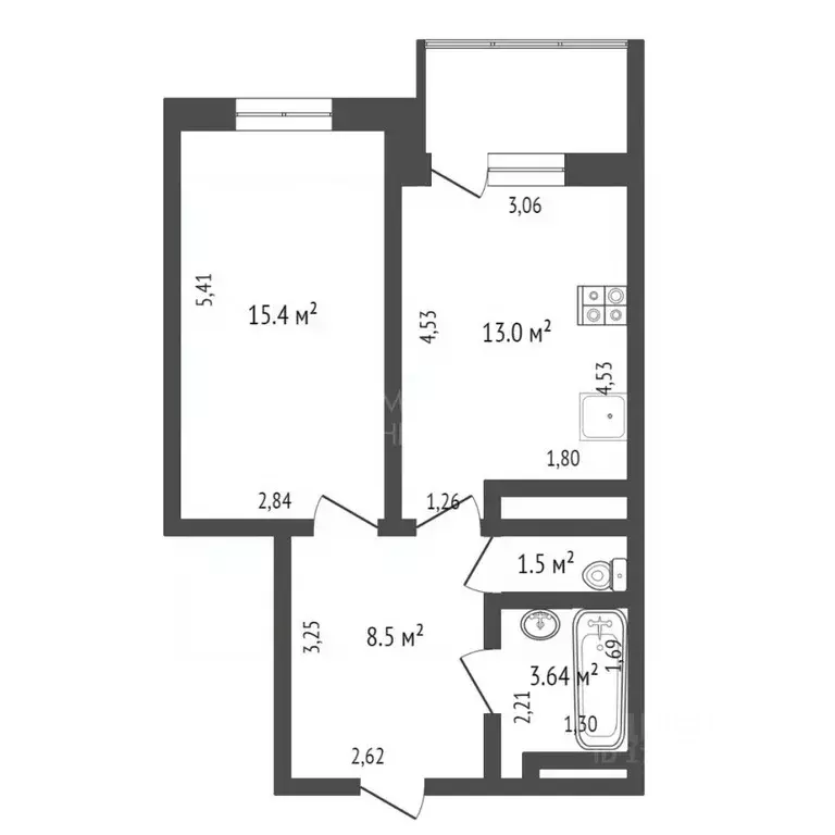 1-к кв. Тюменская область, Тюмень ул. 50 лет Октября, 75к2 (39.4 м) - Фото 2