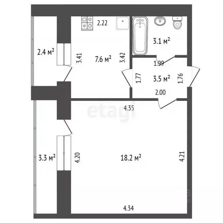 1-к кв. Самарская область, Самара Енисейская ул., 55 (32.4 м) - Фото 1