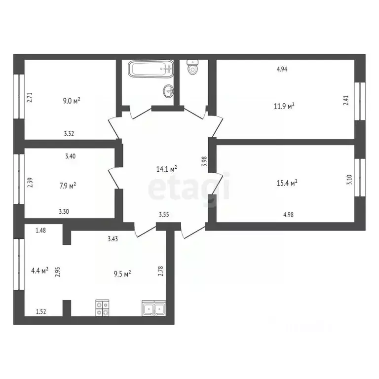 3-к кв. Ставропольский край, Ставрополь ул. Куйбышева, 46а (83.0 м) - Фото 1