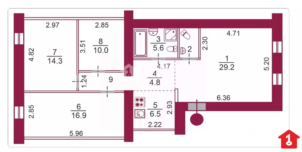 3-к кв. Омская область, Омск ул. Куйбышева, 62 (93.3 м) - Фото 2