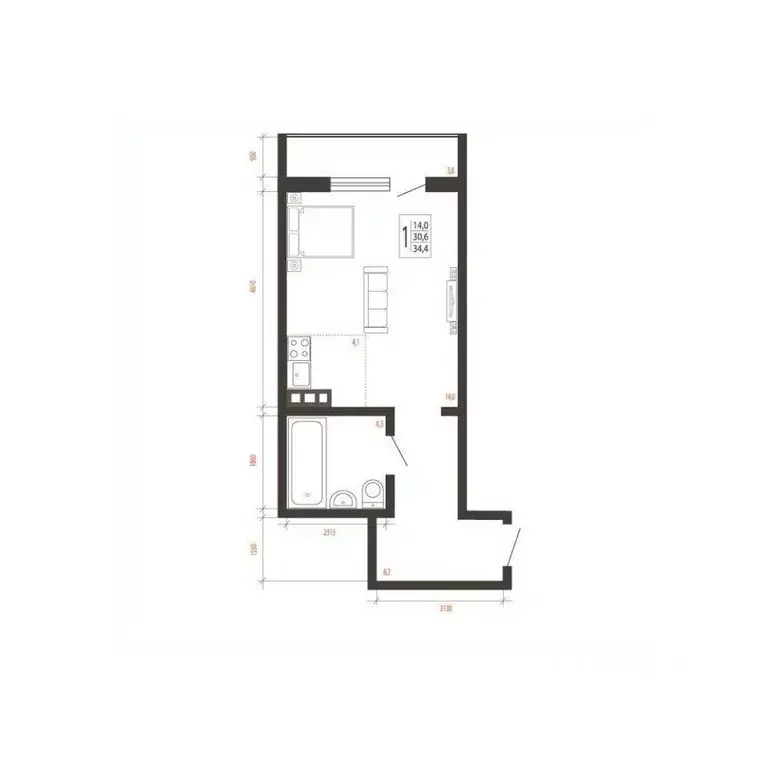 1-к кв. Иркутская область, Иркутск Сарафановская ул. (34.4 м) - Фото 1