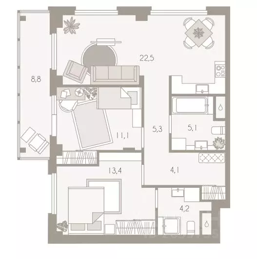 2-к кв. Тульская область, Тула Первомайская ул., 32А (74.5 м) - Фото 2
