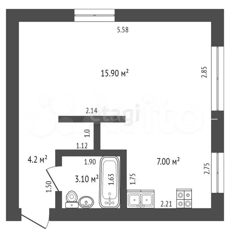 квартира-студия, 31,5 м, 1/3 эт. - Фото 0