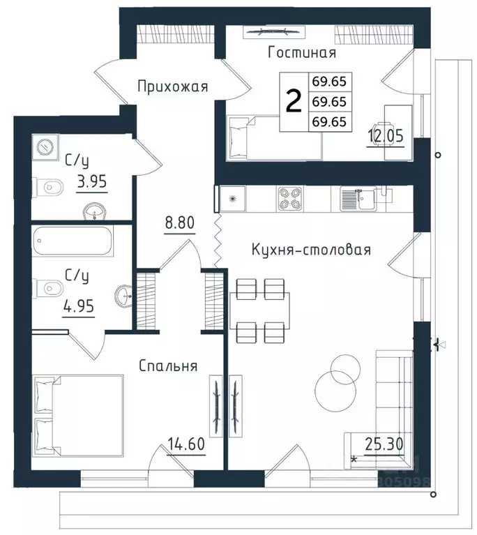 2-к кв. Калининградская область, Янтарный пгт Янтарные Сезоны жилой ... - Фото 1