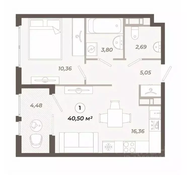 1-к кв. Санкт-Петербург ул. Коли Томчака, 21Д (40.5 м) - Фото 0