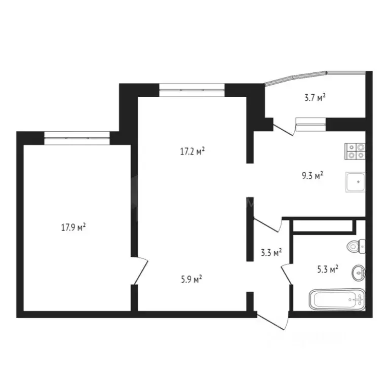 2-к кв. Тюменская область, Тюмень ул. Федюнинского, 54к2 (58.8 м) - Фото 1