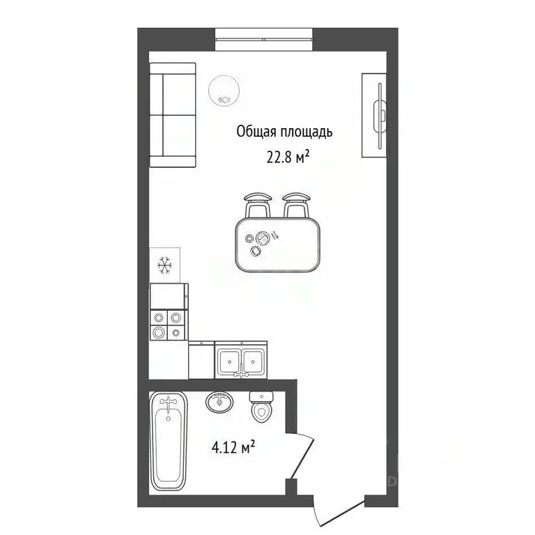 Студия Новосибирская область, Бердск Черемушная ул., 51к2 (22.8 м) - Фото 2