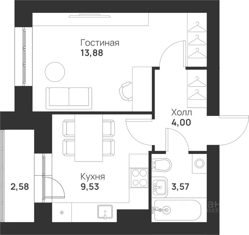1-к кв. Тульская область, Тула ул. Героя России Зиничева, 4 (33.56 м) - Фото 0