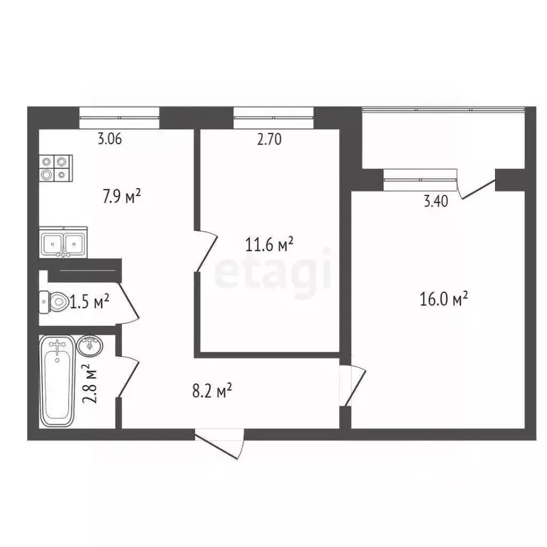 2-к кв. Коми, Усинск ул. Ленина, 19 (50.9 м) - Фото 1