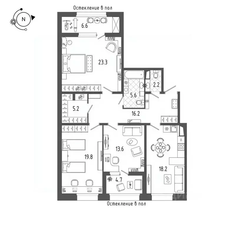 3-к кв. Санкт-Петербург Белоостровская ул., 28 (109.9 м) - Фото 0