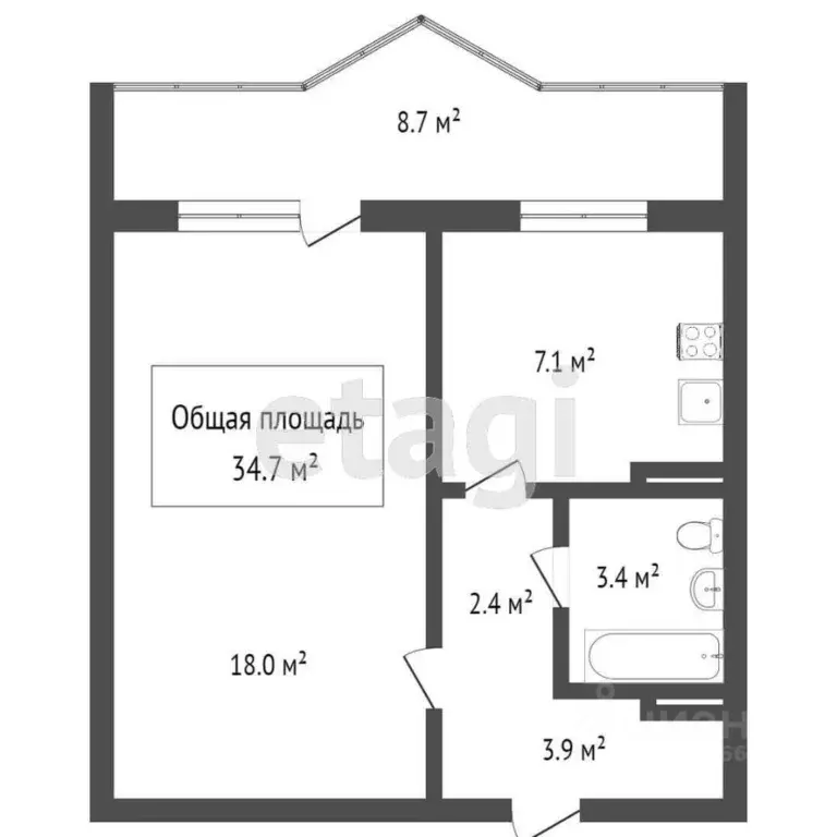 1-к кв. Томская область, Томск ул. Степана Разина, 14 (39.5 м) - Фото 1