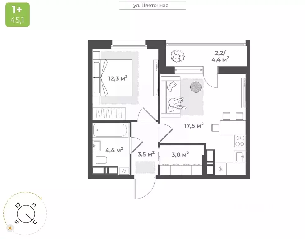 1-к кв. Тверская область, Тверь Соминка мкр,  (42.9 м) - Фото 1