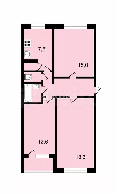 3-к. квартира, 65,6 м, 1/5 эт. - Фото 0