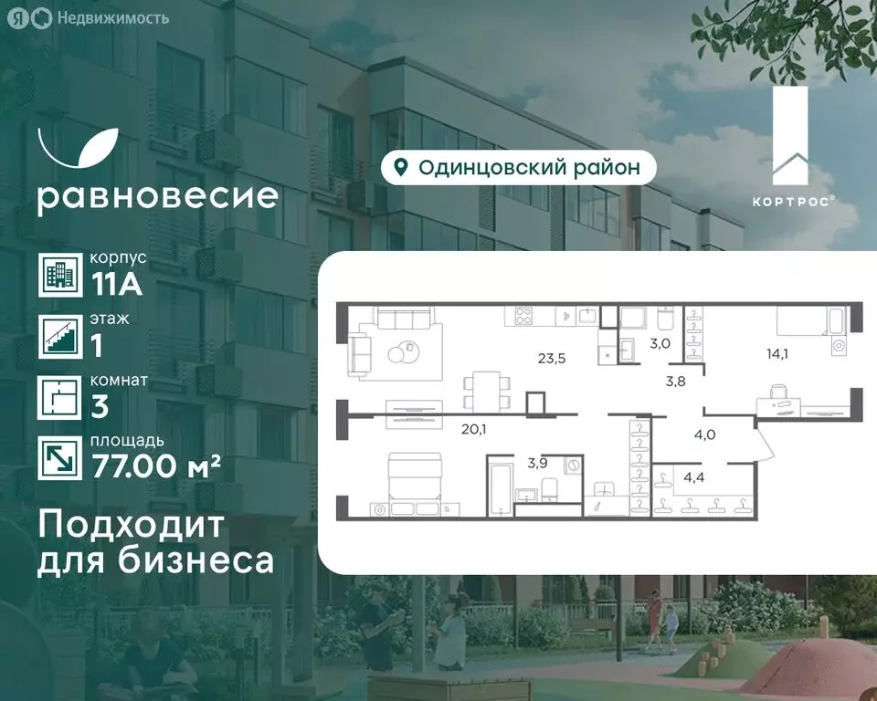 3-комнатная квартира: село Перхушково, микрорайон Равновесие, 11А (77 ... - Фото 1