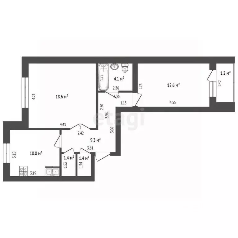 2-к кв. Калининградская область, Калининград ул. Аксакова, 127 (57.4 ... - Фото 1