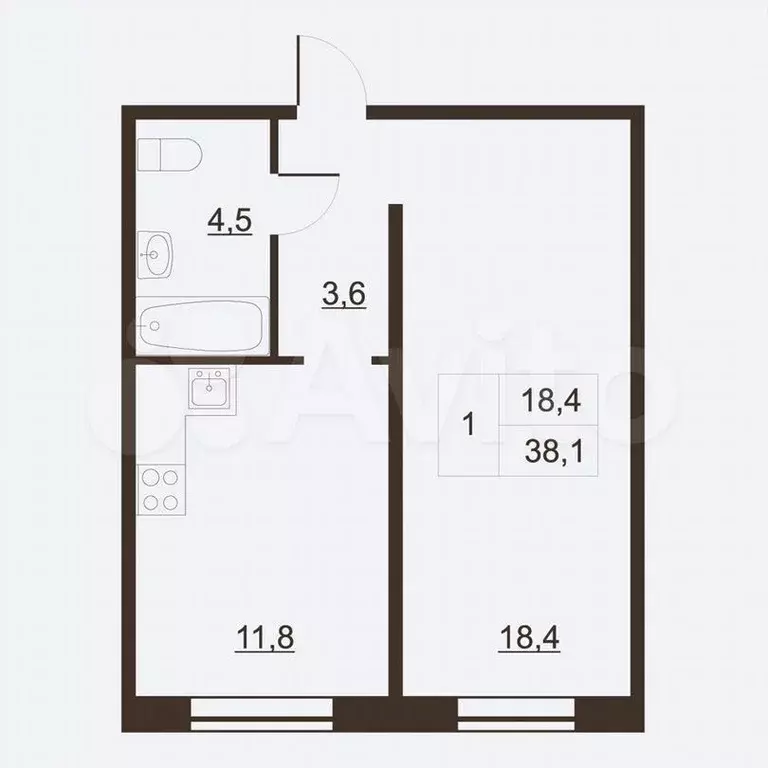 1-к. квартира, 38,5м, 8/11эт. - Фото 0